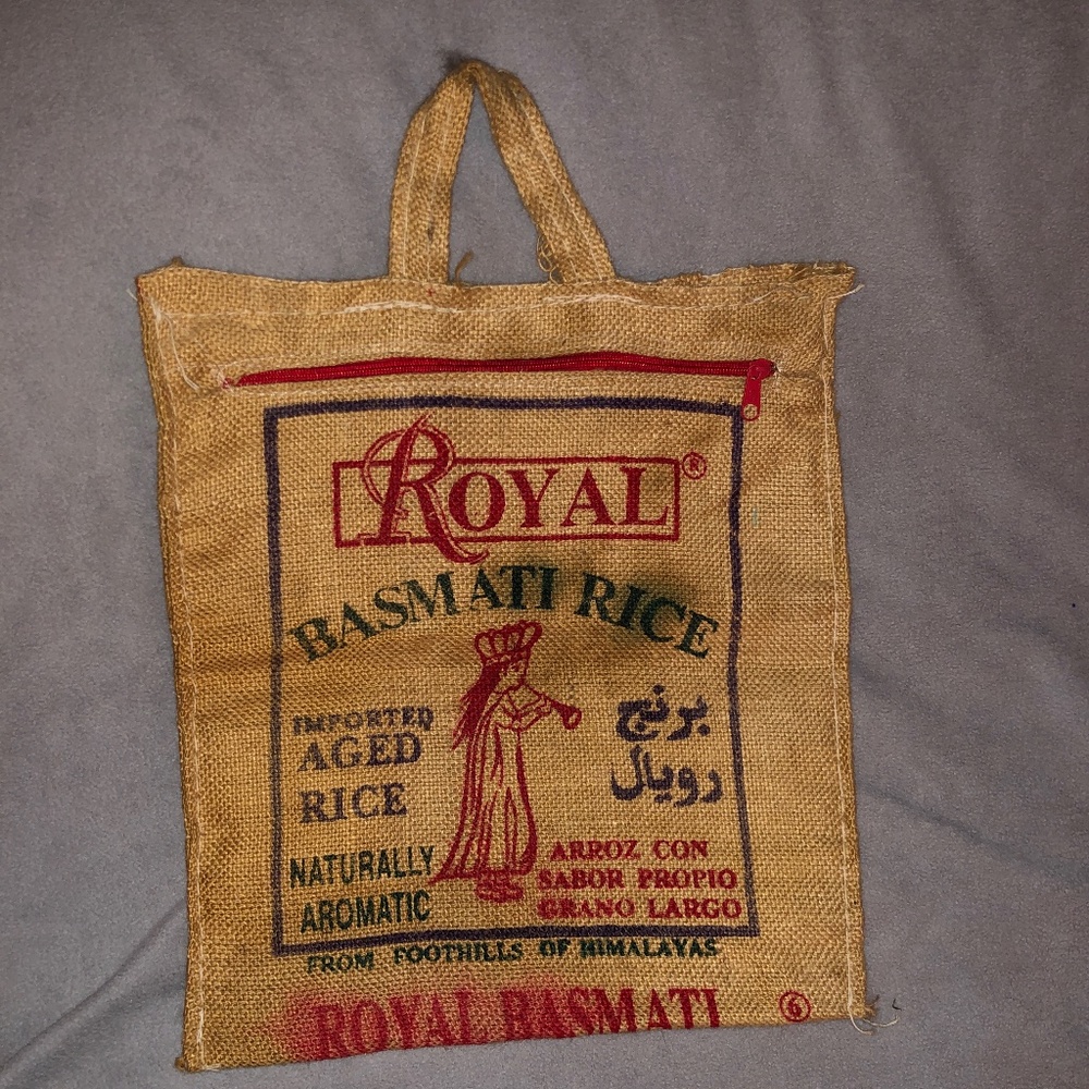 Vintage Royal Basmati Rice burlap tote
